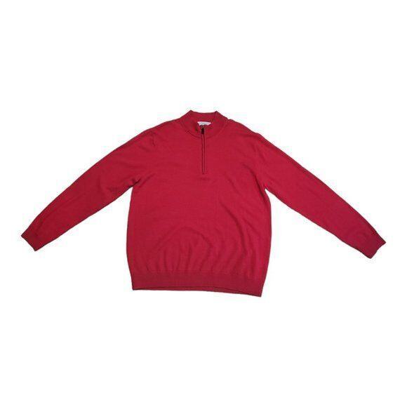 Turnbury Merino Wool Sweater Men's Sz Large Red Qtr Zip Long Sleeve Mock Co - Picture 4 of 11